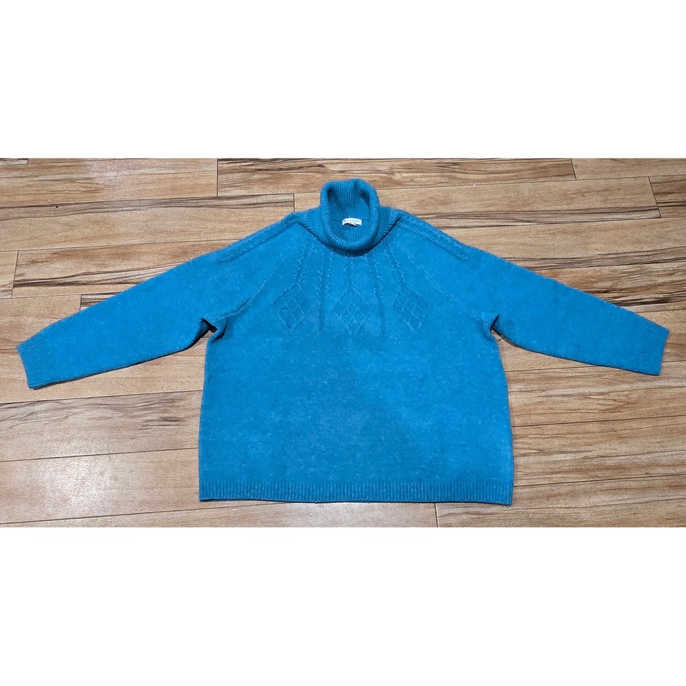 North Style Teal Blue Diamond Cable Knit‎ Turtleneck Sweater Women 1X